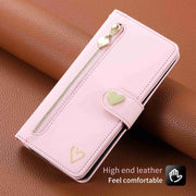For Huawei Mate 50 Pro POLA Love Multi-Card Slots Zipper Wallet Leather Phone Case(Pink)
