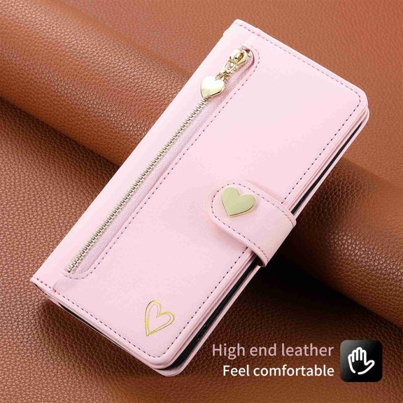 For Huawei Mate 50 Pro POLA Love Multi-Card Slots Zipper Wallet Leather Phone Case(Pink)