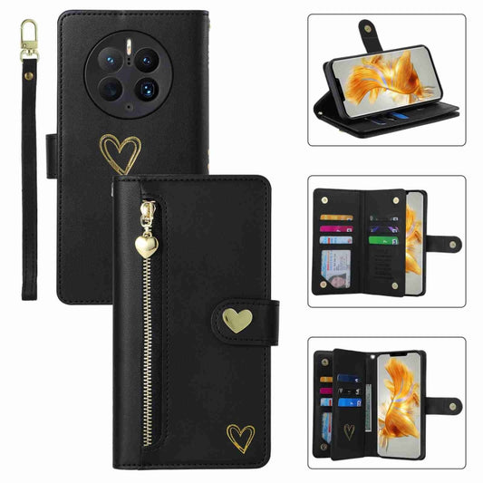 For Huawei Mate 50 Pro POLA Love Multi-Card Slots Zipper Wallet Leather Phone Case(Black) - free shipping - PMC Jewellery - Order now!