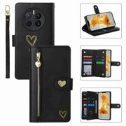 For Huawei Mate 50 Pro POLA Love Multi-Card Slots Zipper Wallet Leather Phone Case(Black)
