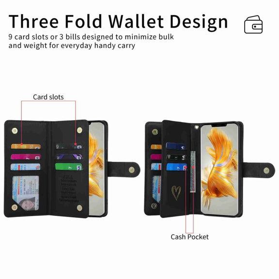 For Huawei Mate 50 Pro POLA Love Multi-Card Slots Zipper Wallet Leather Phone Case(Black)
