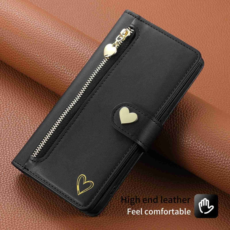 For Huawei Mate 50 Pro POLA Love Multi-Card Slots Zipper Wallet Leather Phone Case(Black)