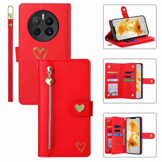 For Huawei Mate 50 Pro POLA Love Multi-Card Slots Zipper Wallet Leather Phone Case(Red) - free shipping - PMC Jewellery - Order now!