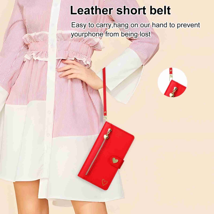 For Huawei Mate 50 Pro POLA Love Multi-Card Slots Zipper Wallet Leather Phone Case(Red)