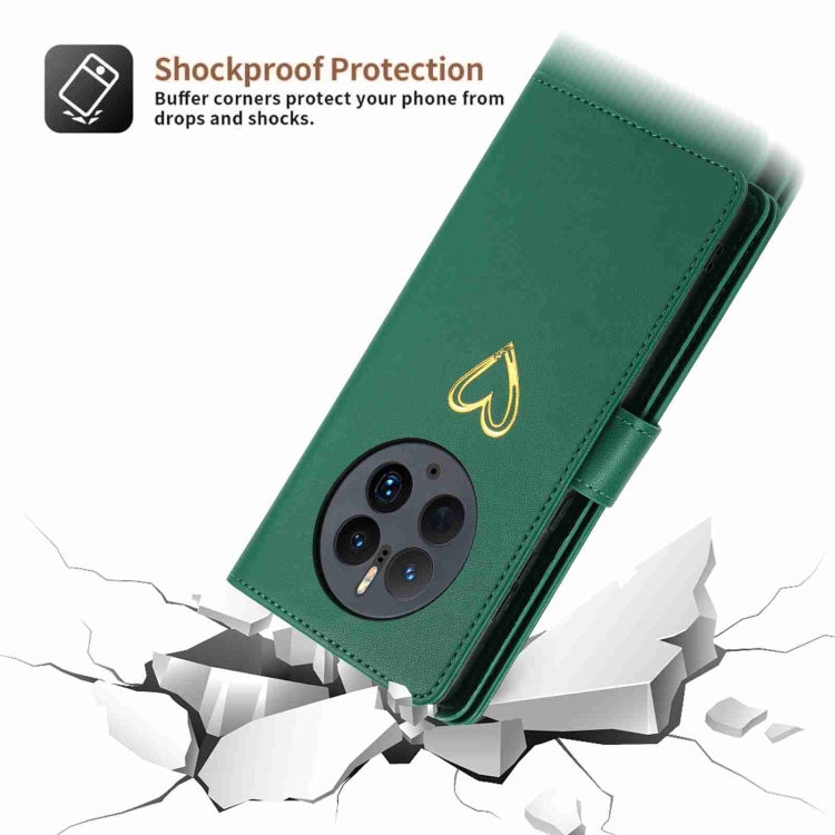 For Huawei Mate 50 Pro POLA Love Multi-Card Slots Zipper Wallet Leather Phone Case(Dark Green)