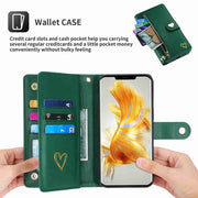 For Huawei Mate 50 Pro POLA Love Multi-Card Slots Zipper Wallet Leather Phone Case(Dark Green)