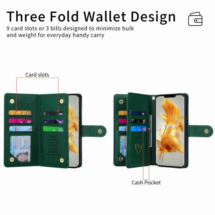 For Huawei Mate 50 Pro POLA Love Multi-Card Slots Zipper Wallet Leather Phone Case(Dark Green) - Huawei Cases by POLA | Online Shopping South Africa | PMC Jewellery | Buy Now Pay Later Mobicred