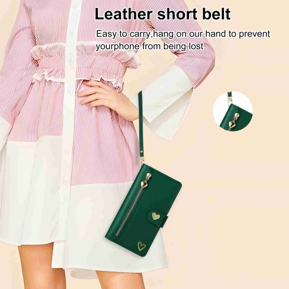 For Huawei Mate 50 Pro POLA Love Multi-Card Slots Zipper Wallet Leather Phone Case(Dark Green)