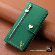 For Huawei Mate 50 Pro POLA Love Multi-Card Slots Zipper Wallet Leather Phone Case(Dark Green)