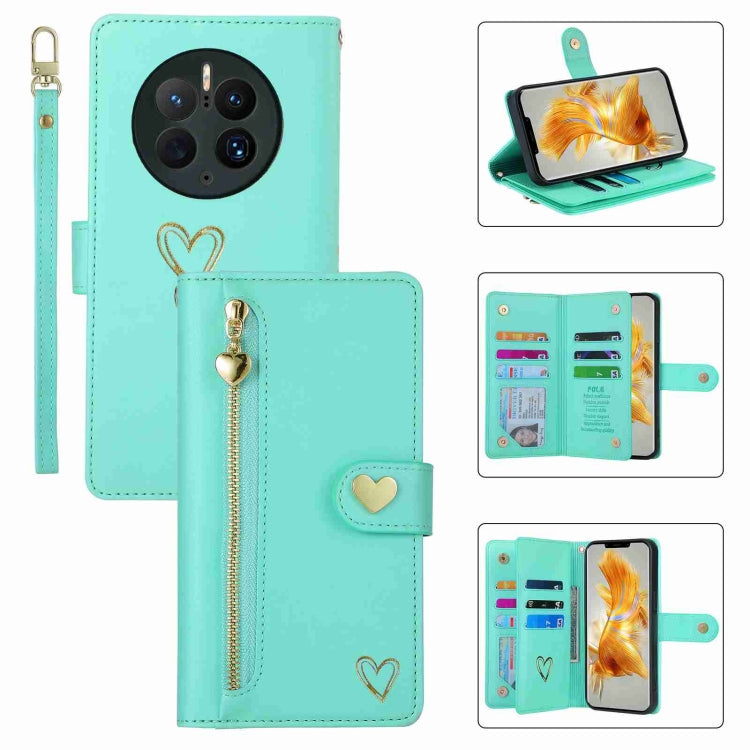 For Huawei Mate 50 Pro POLA Love Multi-Card Slots Zipper Wallet Leather Phone Case(Light Green) - free shipping - PMC Jewellery - Order now!