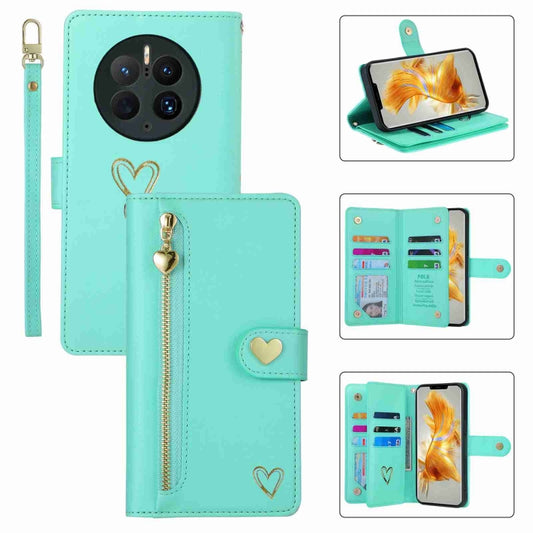 For Huawei Mate 50 Pro POLA Love Multi-Card Slots Zipper Wallet Leather Phone Case(Light Green) - free shipping - PMC Jewellery - Order now!