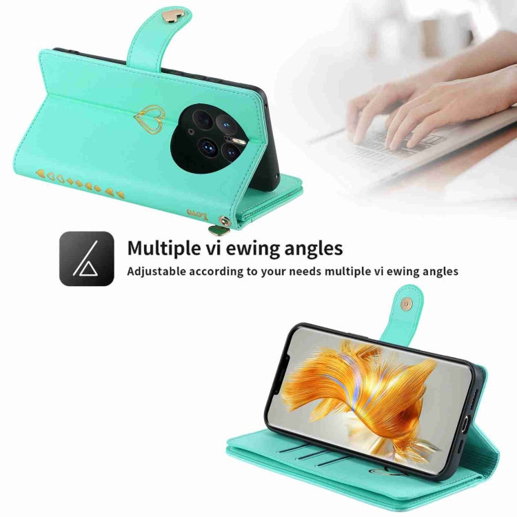 For Huawei Mate 50 Pro POLA Love Multi-Card Slots Zipper Wallet Leather Phone Case(Light Green) - free shipping - PMC Jewellery - Order now!