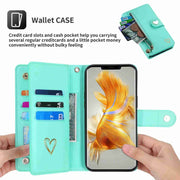 For Huawei Mate 50 Pro POLA Love Multi-Card Slots Zipper Wallet Leather Phone Case(Light Green)