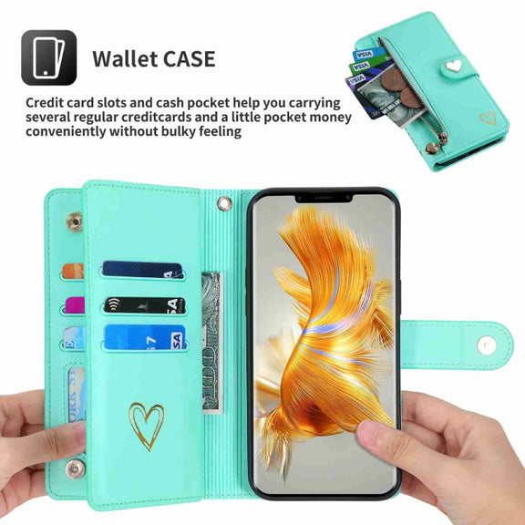 For Huawei Mate 50 Pro POLA Love Multi-Card Slots Zipper Wallet Leather Phone Case(Light Green)