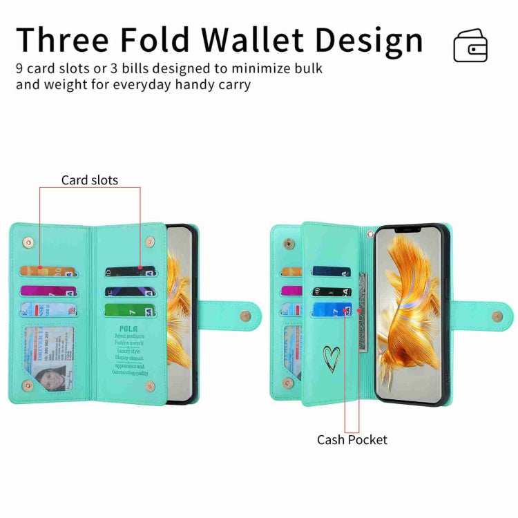 For Huawei Mate 50 Pro POLA Love Multi-Card Slots Zipper Wallet Leather Phone Case(Light Green) - free shipping - PMC Jewellery - Order now!