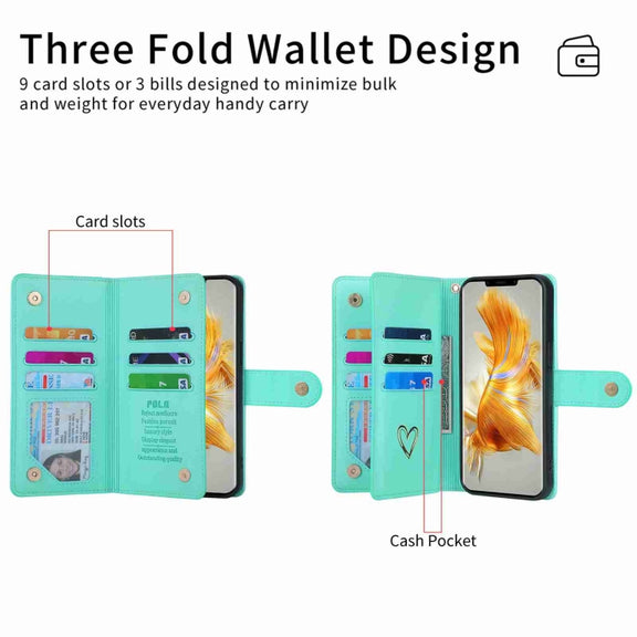 For Huawei Mate 50 Pro POLA Love Multi-Card Slots Zipper Wallet Leather Phone Case(Light Green)
