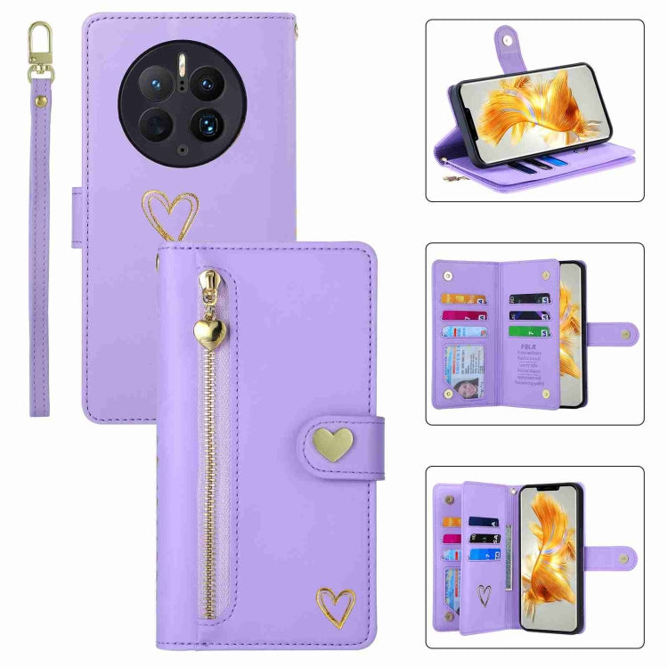 For Huawei Mate 50 Pro POLA Love Multi-Card Slots Zipper Wallet Leather Phone Case(Purple) - free shipping - PMC Jewellery - Order now!