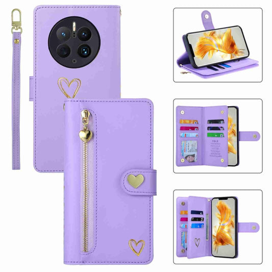 For Huawei Mate 50 Pro POLA Love Multi-Card Slots Zipper Wallet Leather Phone Case(Purple) - free shipping - PMC Jewellery - Order now!