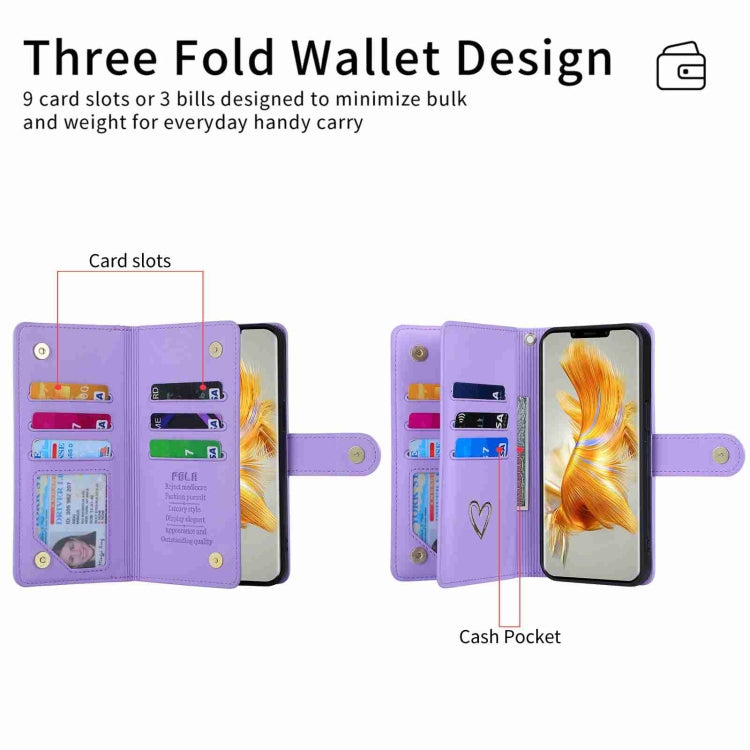 For Huawei Mate 50 Pro POLA Love Multi-Card Slots Zipper Wallet Leather Phone Case(Purple) - free shipping - PMC Jewellery - Order now!