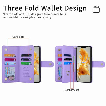 For Huawei Mate 50 Pro POLA Love Multi-Card Slots Zipper Wallet Leather Phone Case(Purple) - free shipping - PMC Jewellery - Order now!