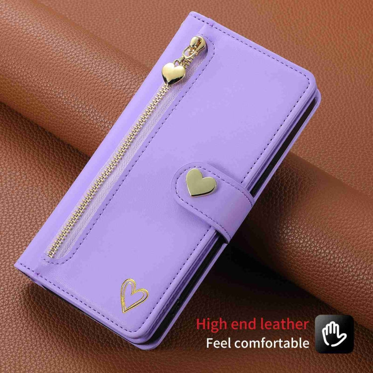 For Huawei Mate 50 Pro POLA Love Multi-Card Slots Zipper Wallet Leather Phone Case(Purple)
