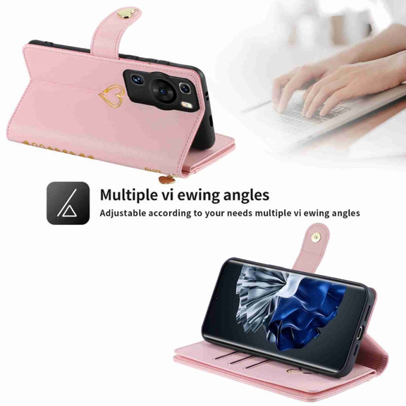 For Huawei P60 Pro POLA Love Multi-Card Slots Zipper Wallet Leather Phone Case(Pink)