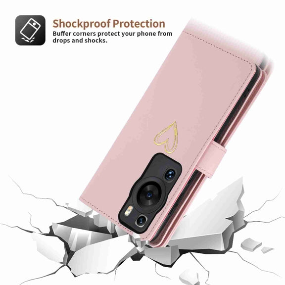 For Huawei P60 Pro POLA Love Multi-Card Slots Zipper Wallet Leather Phone Case(Pink)