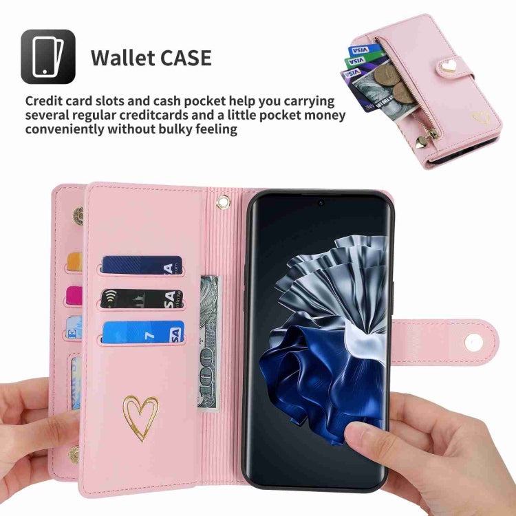 For Huawei P60 Pro POLA Love Multi-Card Slots Zipper Wallet Leather Phone Case(Pink) - free shipping - PMC Jewellery - Order now!
