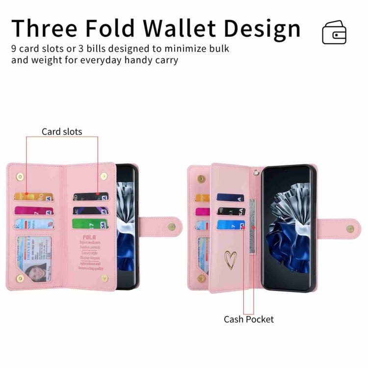 For Huawei P60 Pro POLA Love Multi-Card Slots Zipper Wallet Leather Phone Case(Pink) - free shipping - PMC Jewellery - Order now!