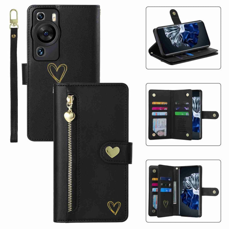 For Huawei P60 Pro POLA Love Multi-Card Slots Zipper Wallet Leather Phone Case(Black) - Huawei Cases by POLA | Online Shopping South Africa | PMC Jewellery | Buy Now Pay Later Mobicred