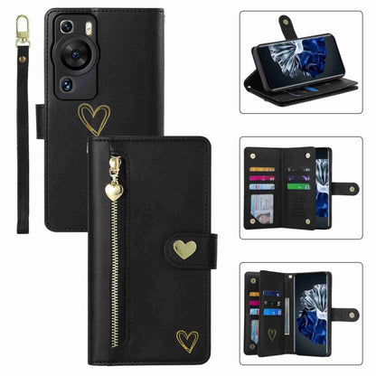 For Huawei P60 Pro POLA Love Multi-Card Slots Zipper Wallet Leather Phone Case(Black) - Huawei Cases by POLA | Online Shopping South Africa | PMC Jewellery | Buy Now Pay Later Mobicred