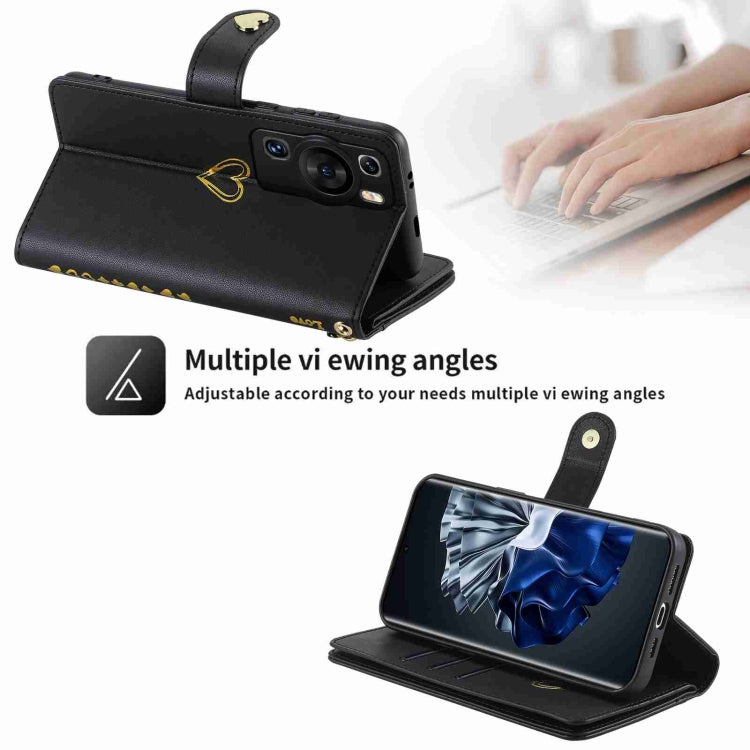 For Huawei P60 Pro POLA Love Multi-Card Slots Zipper Wallet Leather Phone Case(Black) - Huawei Cases by POLA | Online Shopping South Africa | PMC Jewellery | Buy Now Pay Later Mobicred