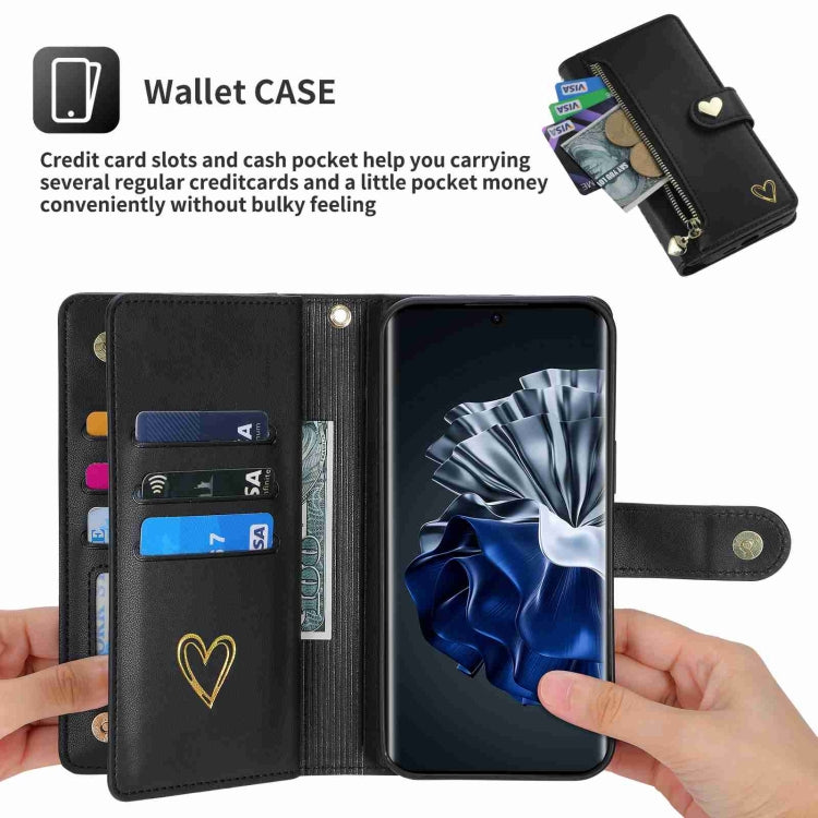 For Huawei P60 Pro POLA Love Multi-Card Slots Zipper Wallet Leather Phone Case(Black) - Huawei Cases by POLA | Online Shopping South Africa | PMC TechLife | Buy Now Pay Later Mobicred