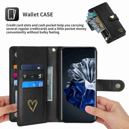 For Huawei P60 Pro POLA Love Multi-Card Slots Zipper Wallet Leather Phone Case(Black) - Huawei Cases by POLA | Online Shopping South Africa | PMC Jewellery | Buy Now Pay Later Mobicred
