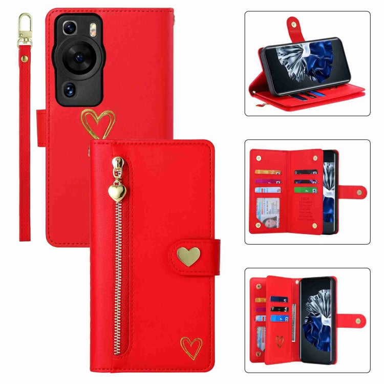 For Huawei P60 Pro POLA Love Multi-Card Slots Zipper Wallet Leather Phone Case(Red) - free shipping - PMC TechLife - Order now!