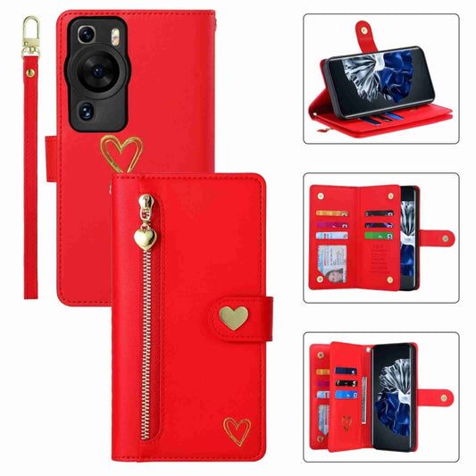 For Huawei P60 Pro POLA Love Multi-Card Slots Zipper Wallet Leather Phone Case(Red) - free shipping - PMC Jewellery - Order now!