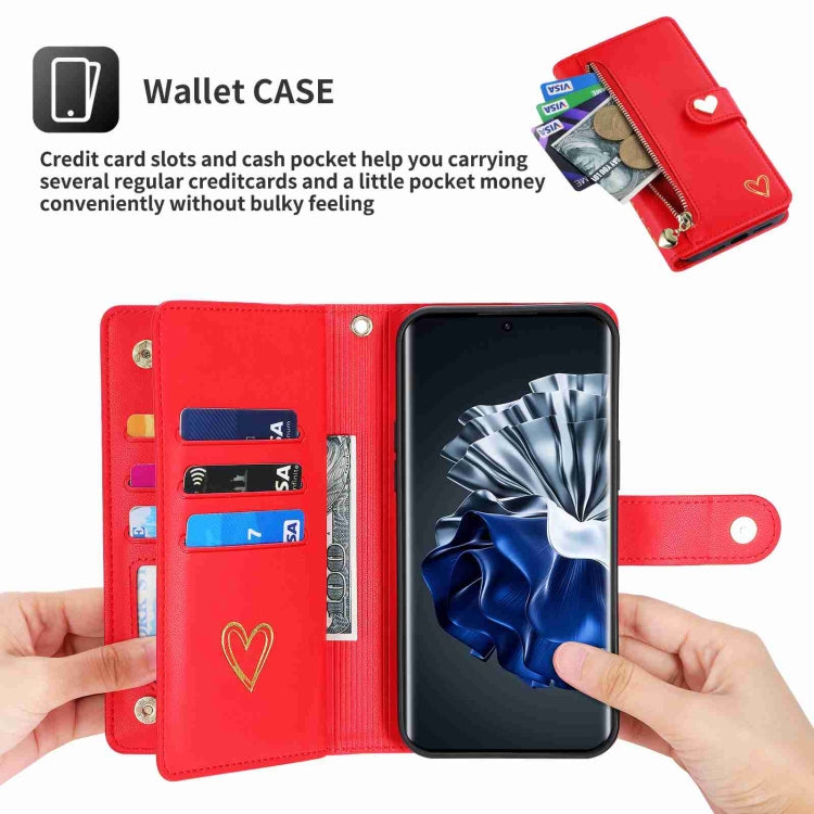 For Huawei P60 Pro POLA Love Multi-Card Slots Zipper Wallet Leather Phone Case(Red) - free shipping - PMC TechLife - Order now!
