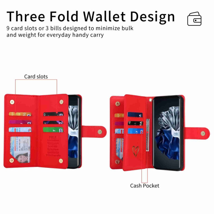 For Huawei P60 Pro POLA Love Multi-Card Slots Zipper Wallet Leather Phone Case(Red) - free shipping - PMC TechLife - Order now!