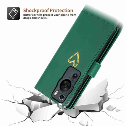 For Huawei P60 Pro POLA Love Multi-Card Slots Zipper Wallet Leather Phone Case(Dark Green) - free shipping - PMC Jewellery - Order now!