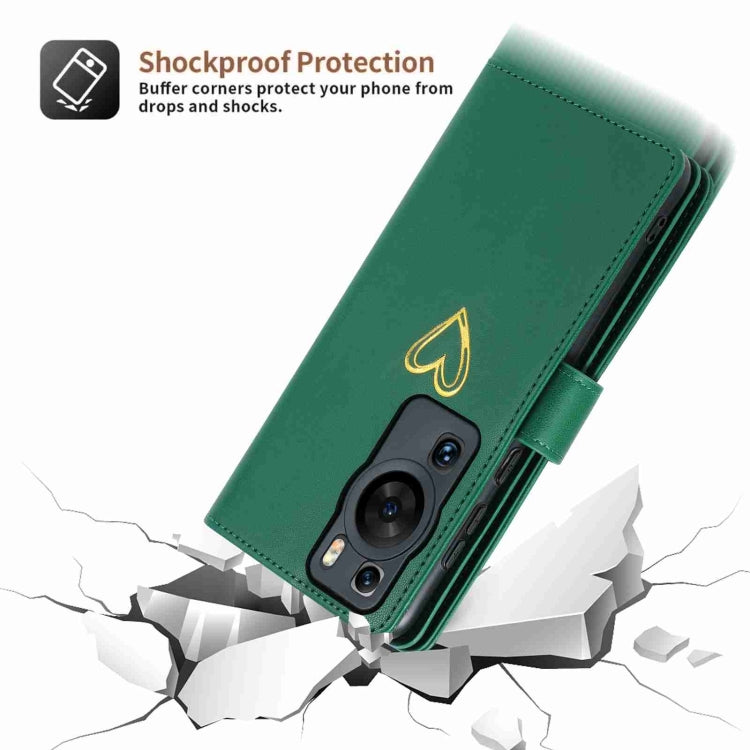 For Huawei P60 Pro POLA Love Multi-Card Slots Zipper Wallet Leather Phone Case(Dark Green)