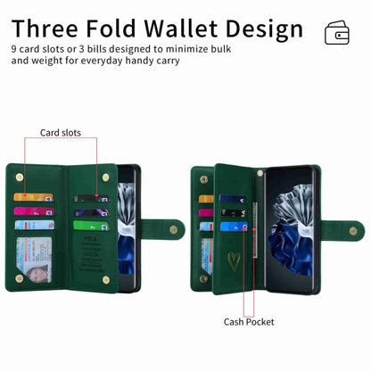 For Huawei P60 Pro POLA Love Multi-Card Slots Zipper Wallet Leather Phone Case(Dark Green) - free shipping - PMC Jewellery - Order now!