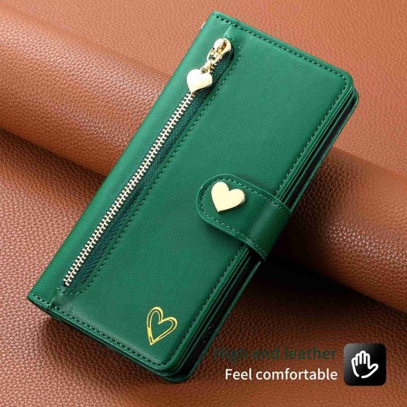 For Huawei P60 Pro POLA Love Multi-Card Slots Zipper Wallet Leather Phone Case(Dark Green)