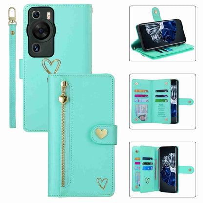 For Huawei P60 Pro POLA Love Multi-Card Slots Zipper Wallet Leather Phone Case(Light Green) - free shipping - PMC Jewellery - Order now!
