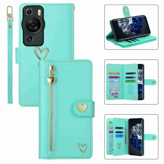 For Huawei P60 Pro POLA Love Multi-Card Slots Zipper Wallet Leather Phone Case(Light Green) - free shipping - PMC Jewellery - Order now!