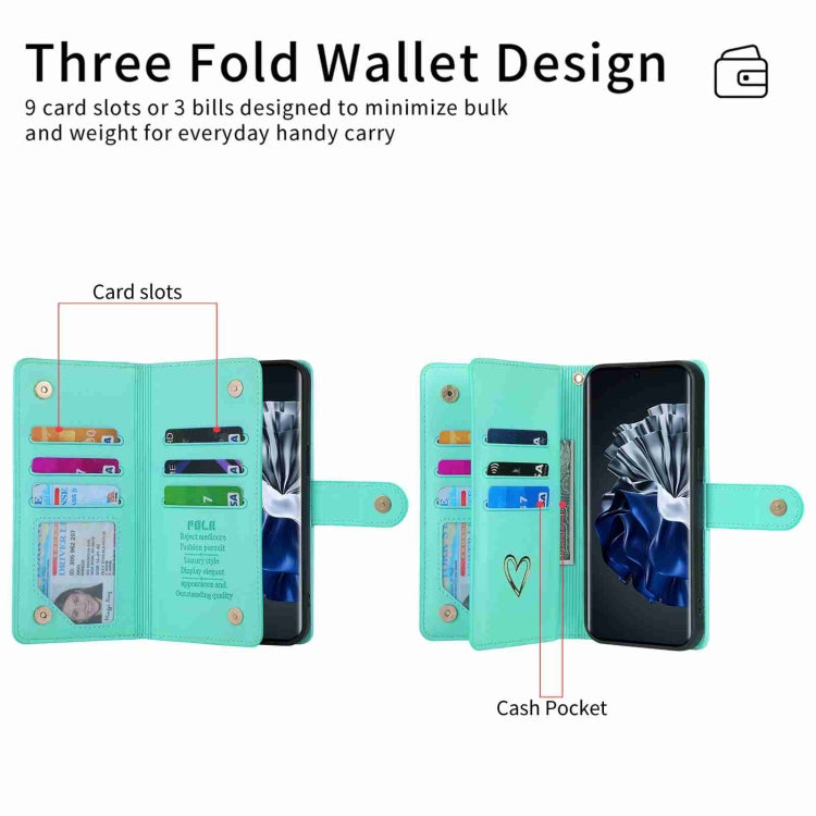 For Huawei P60 Pro POLA Love Multi-Card Slots Zipper Wallet Leather Phone Case(Light Green) - free shipping - PMC Jewellery - Order now!