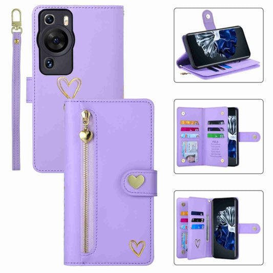 For Huawei P60 Pro POLA Love Multi-Card Slots Zipper Wallet Leather Phone Case(Purple) - free shipping - PMC Jewellery - Order now!
