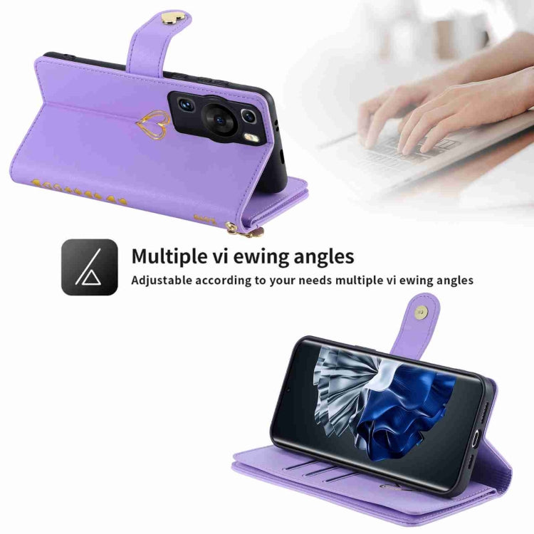For Huawei P60 Pro POLA Love Multi-Card Slots Zipper Wallet Leather Phone Case(Purple)