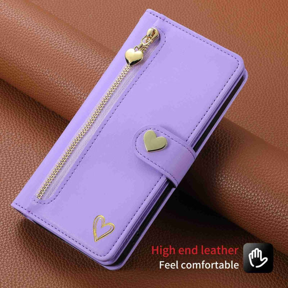 For Huawei P60 Pro POLA Love Multi-Card Slots Zipper Wallet Leather Phone Case(Purple)