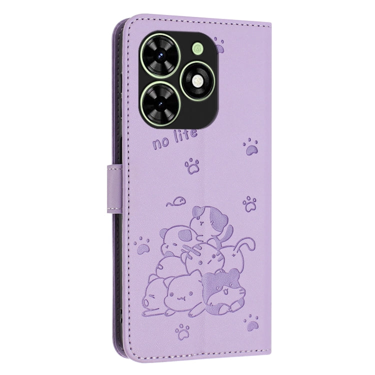 For Tecno Spark Go 2024 4G Embossed Kitten Phone Leather Case with Lanyard(Purple) - Tecno Cases by PMC Jewellery | Online Shopping South Africa | PMC Jewellery | Buy Now Pay Later Mobicred