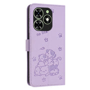 For Tecno Spark Go 2024 4G Embossed Kitten Phone Leather Case with Lanyard(Purple)